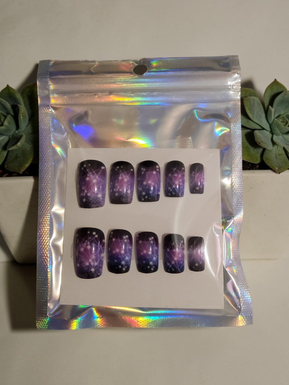 New 24 Pcs Galaxy Purple Press-On Nails - Starry Nebula Design